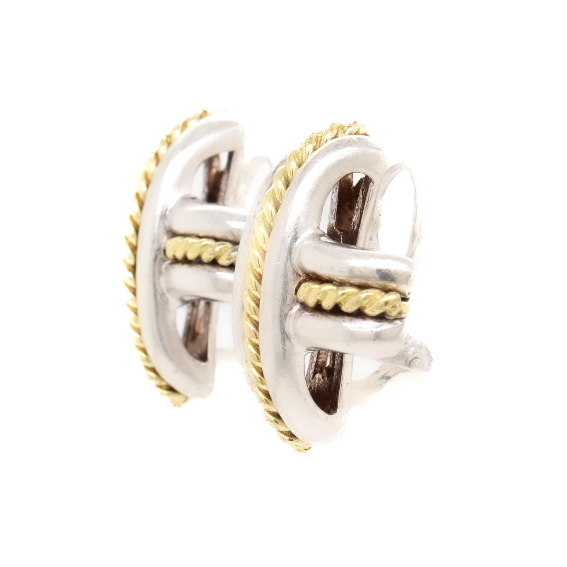 Tiffany & Co. Boucles d'oreilles à pince en argent sterling et or 18 carats Signature 