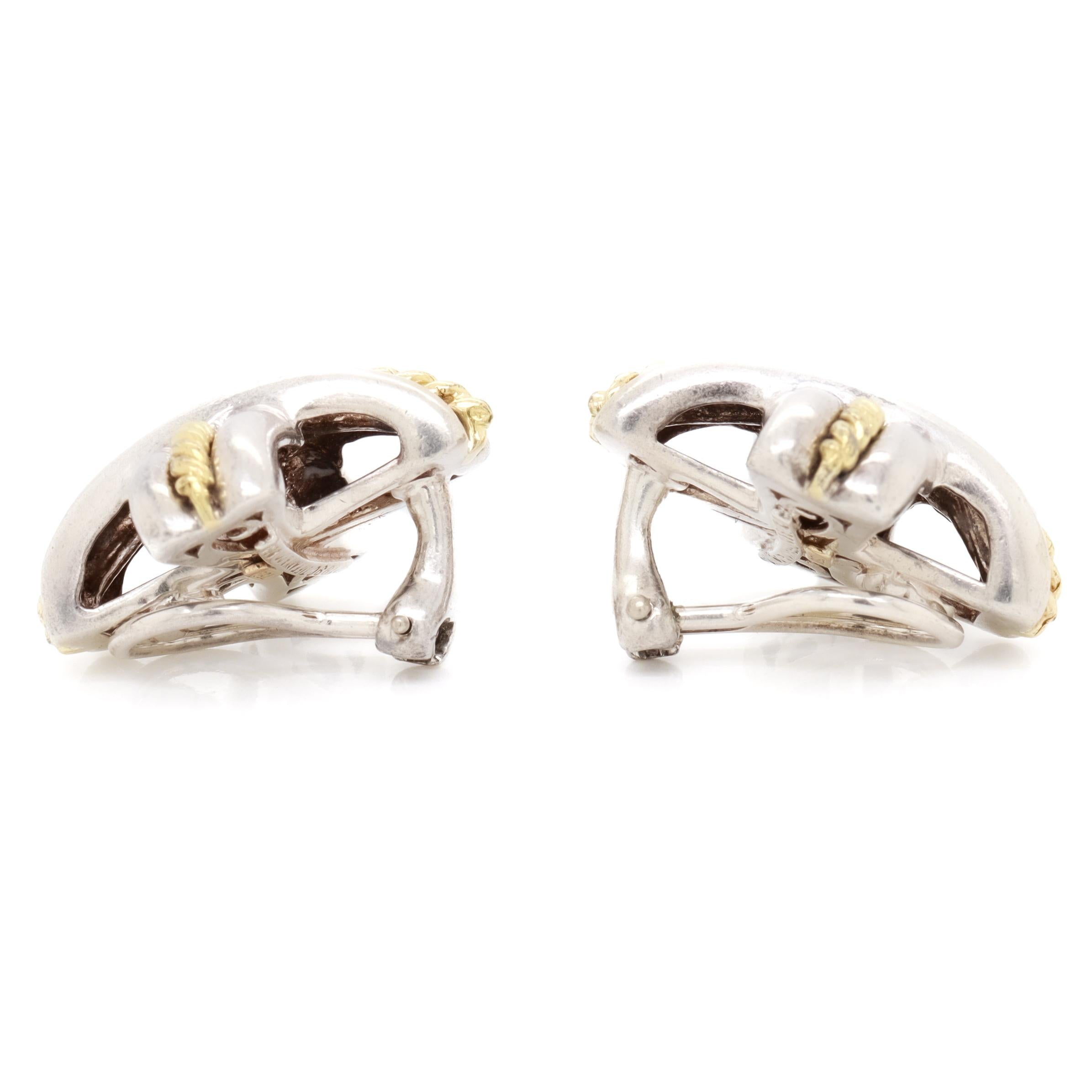 Tiffany & Co. Boucles d'oreilles à pince en argent sterling et or 18 carats Signature 