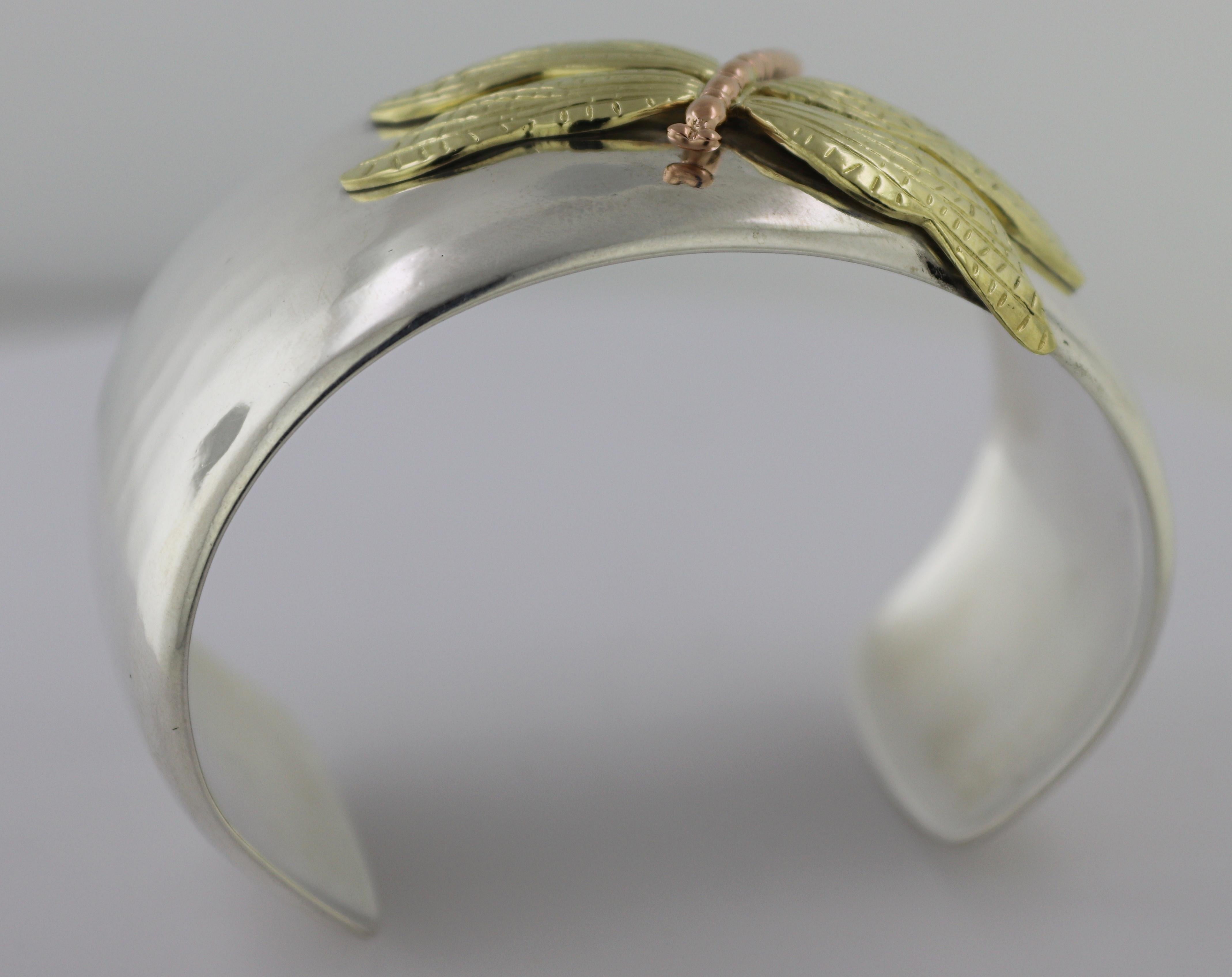 Artisan Tiffany & Co, Sterling Silver, 18k Rose and Yellow Gold Dragon Fly, Bracelet For Sale