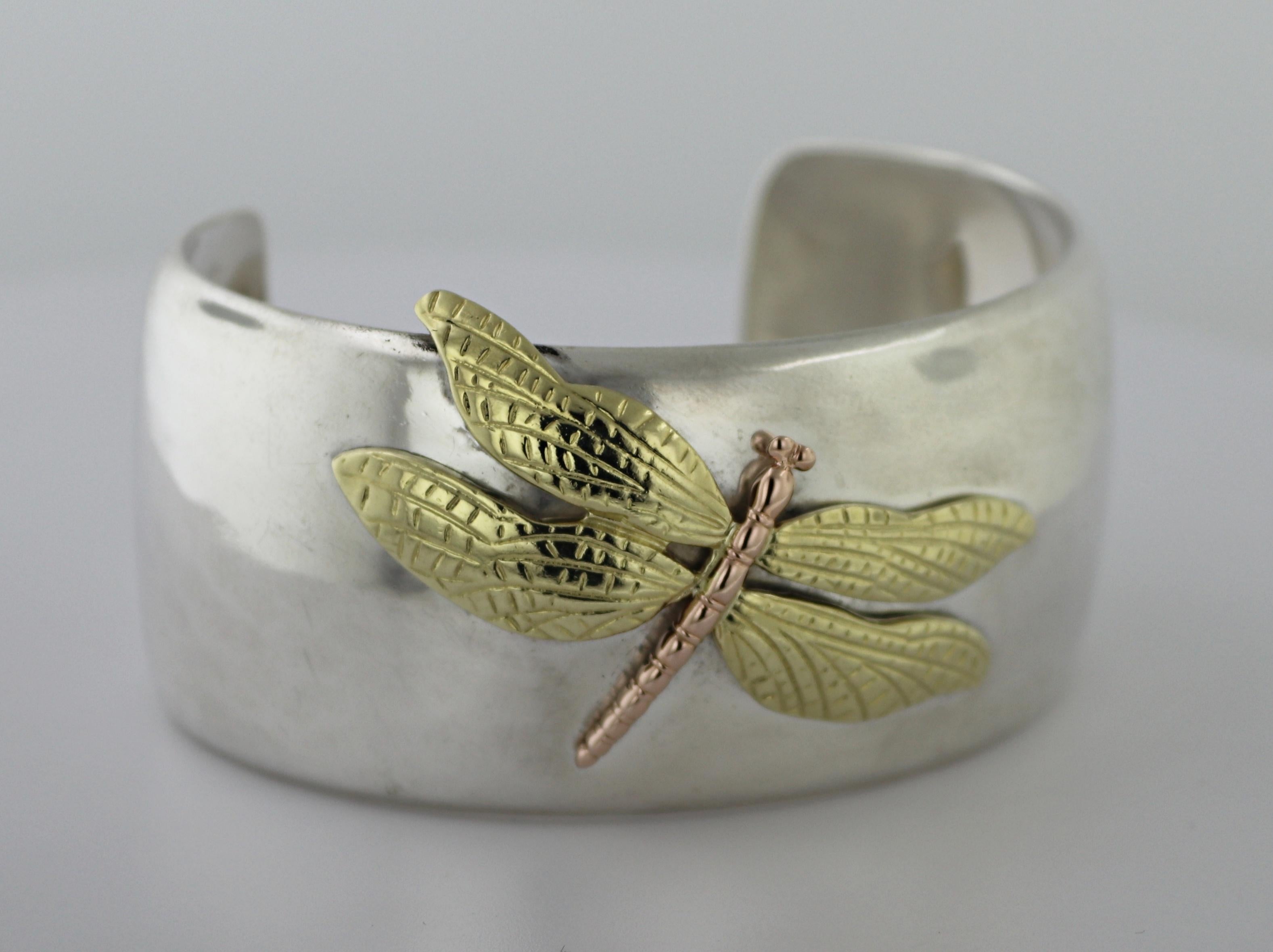 Women's or Men's Tiffany & Co, Sterling Silver, 18k Rose and Yellow Gold Dragon Fly, Bracelet For Sale