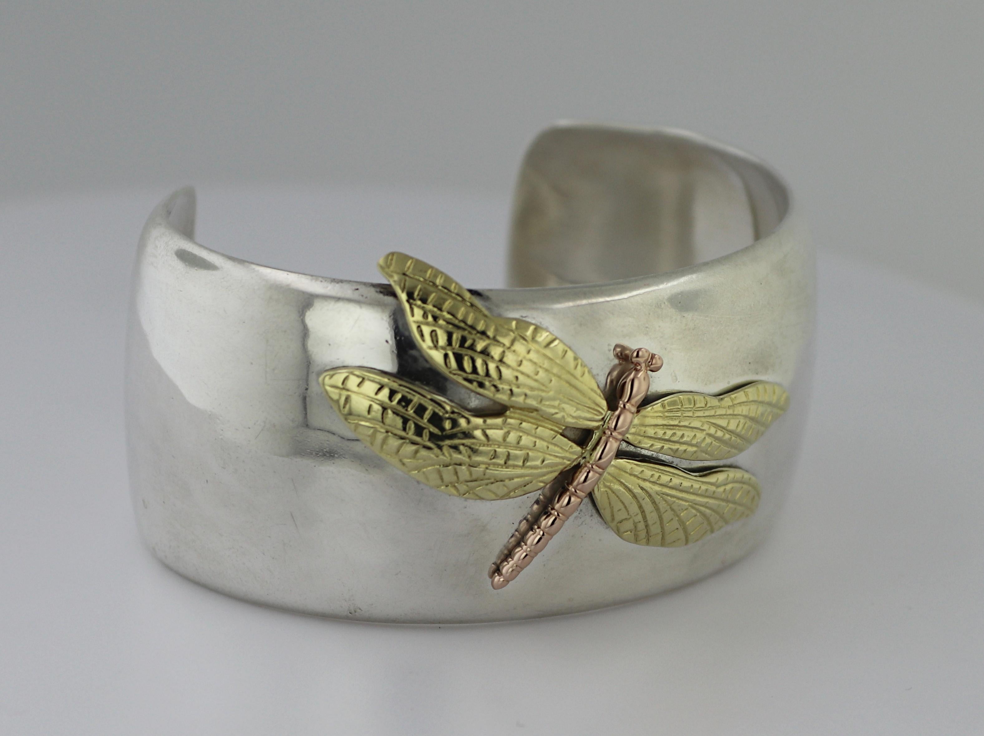Tiffany & Co, Sterling Silver, 18k Rose and Yellow Gold Dragon Fly, Bracelet For Sale 1