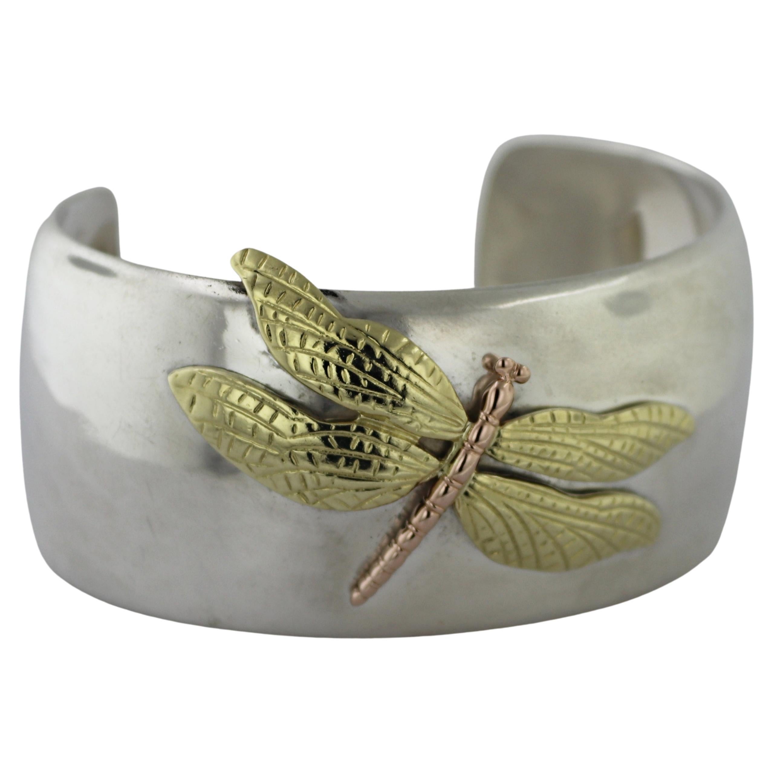 Tiffany & Co, Sterling Silver, 18k Rose and Yellow Gold Dragon Fly, Bracelet For Sale