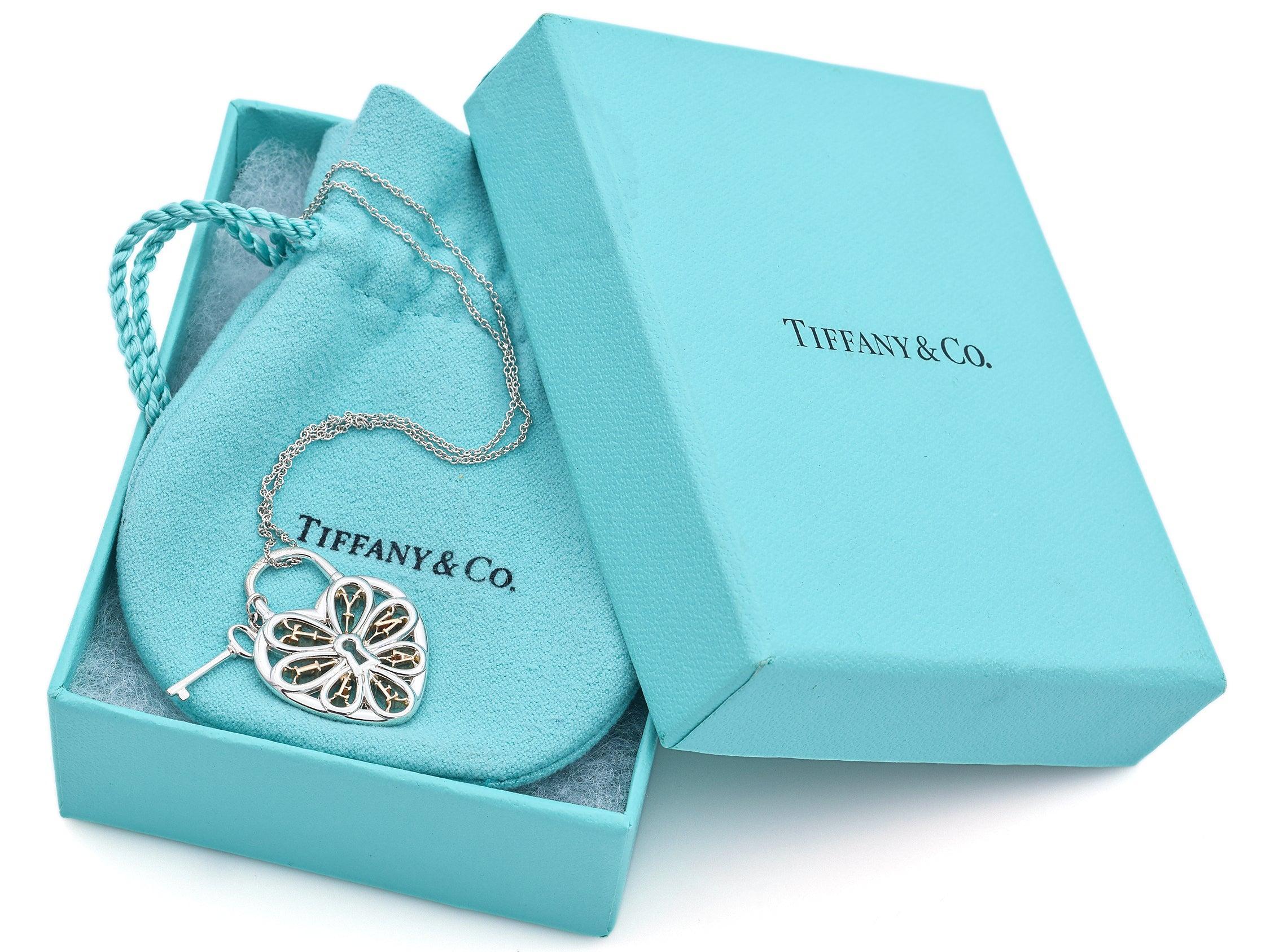 Tiffany & Co. Sterling Silber & 18K Rose Gold Herz & Schlüssel Anhänger Halskette Damen im Angebot