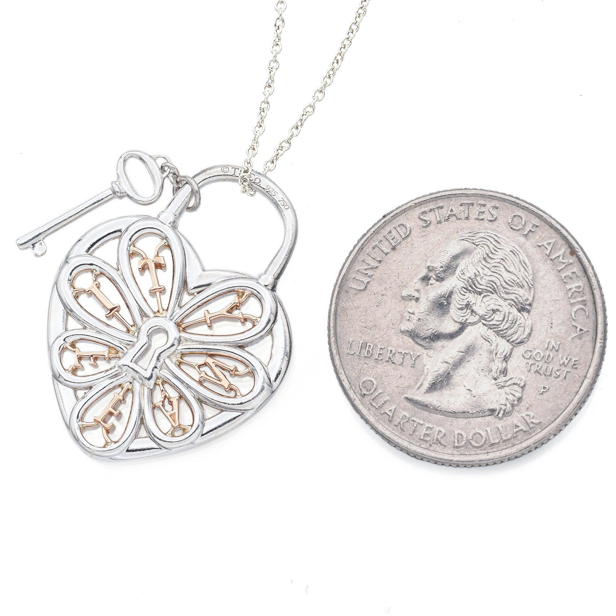 Tiffany & Co. Sterling Silber & 18K Rose Gold Herz & Schlüssel Anhänger Halskette im Angebot 2