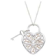 Tiffany & Co. Sterling Silver & 18K Rose Gold Heart & Key Pendant Necklace