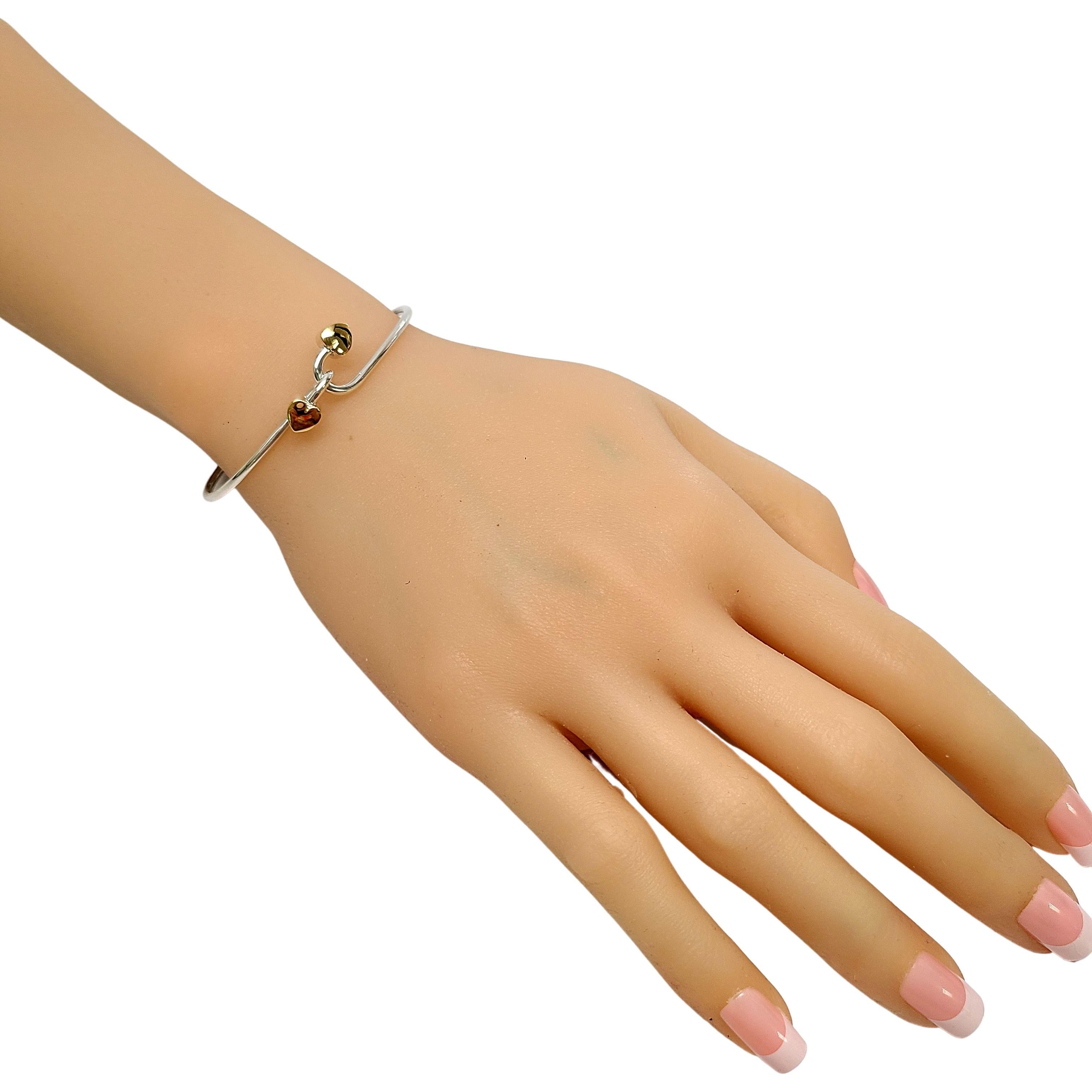 Tiffany & Co Sterling Silver 18K Yellow Gold Accent Double Heart Hook Bracelet 3
