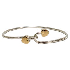 Tiffany & Co Sterling Silver 18K Yellow Gold Accent Double Heart Hook Bracelet