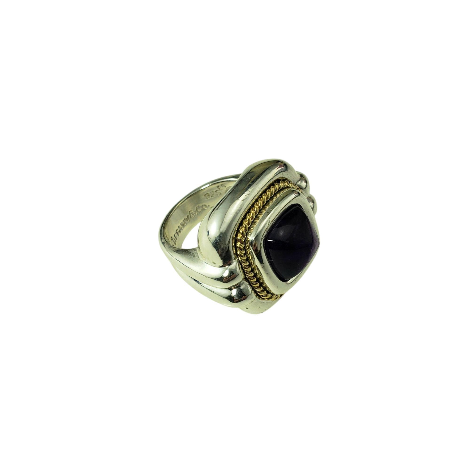 Cabochon Tiffany & Co. Sterling Silver & 18K Yellow Gold Amethyst Ring Size 4.75-5 #21179 For Sale