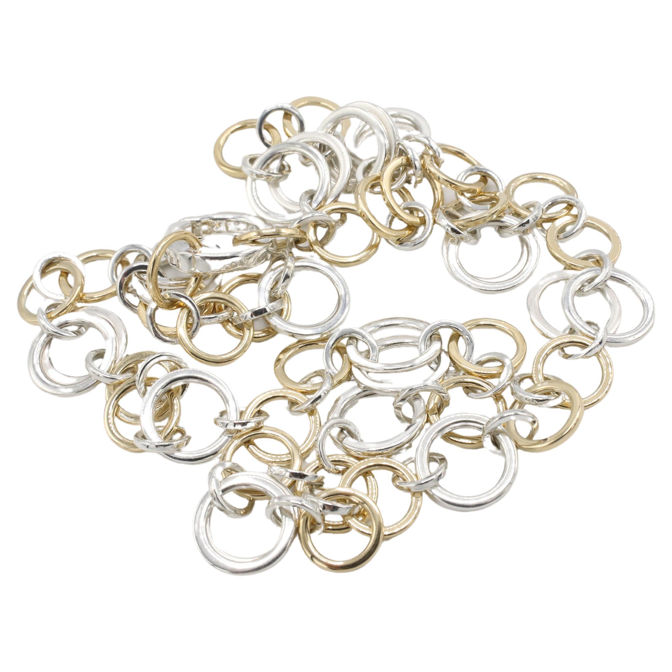 Modern Tiffany & Co Sterling Silver & 18K Yellow Gold Circle Chain Link Necklace