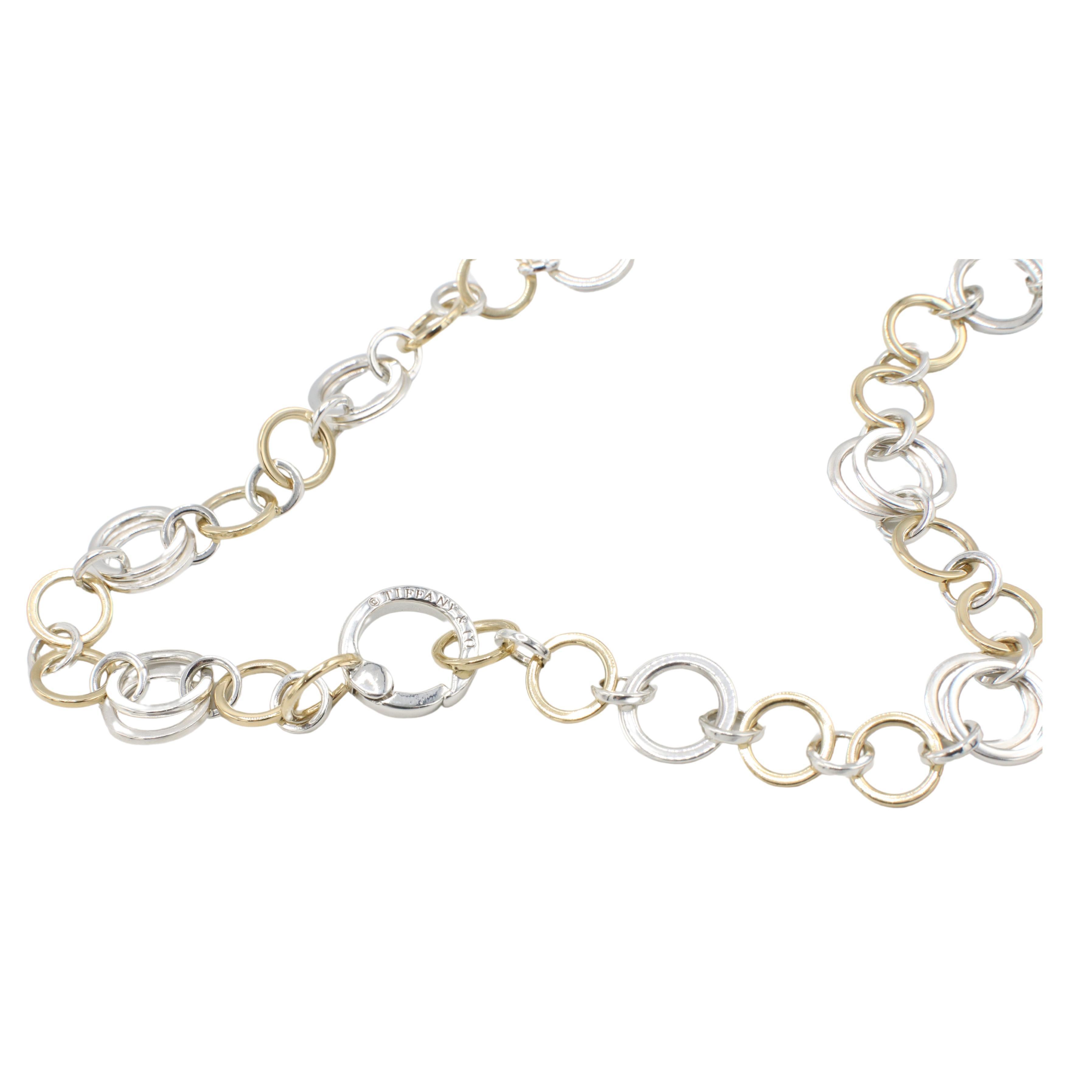 Tiffany & Co Sterling Silver & 18K Yellow Gold Circle Chain Link Necklace In Excellent Condition In  Baltimore, MD