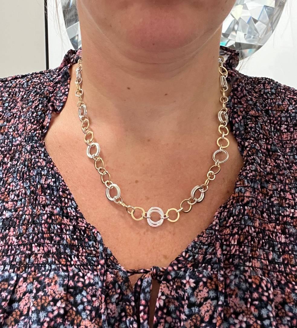 Women's Tiffany & Co Sterling Silver & 18K Yellow Gold Circle Chain Link Necklace