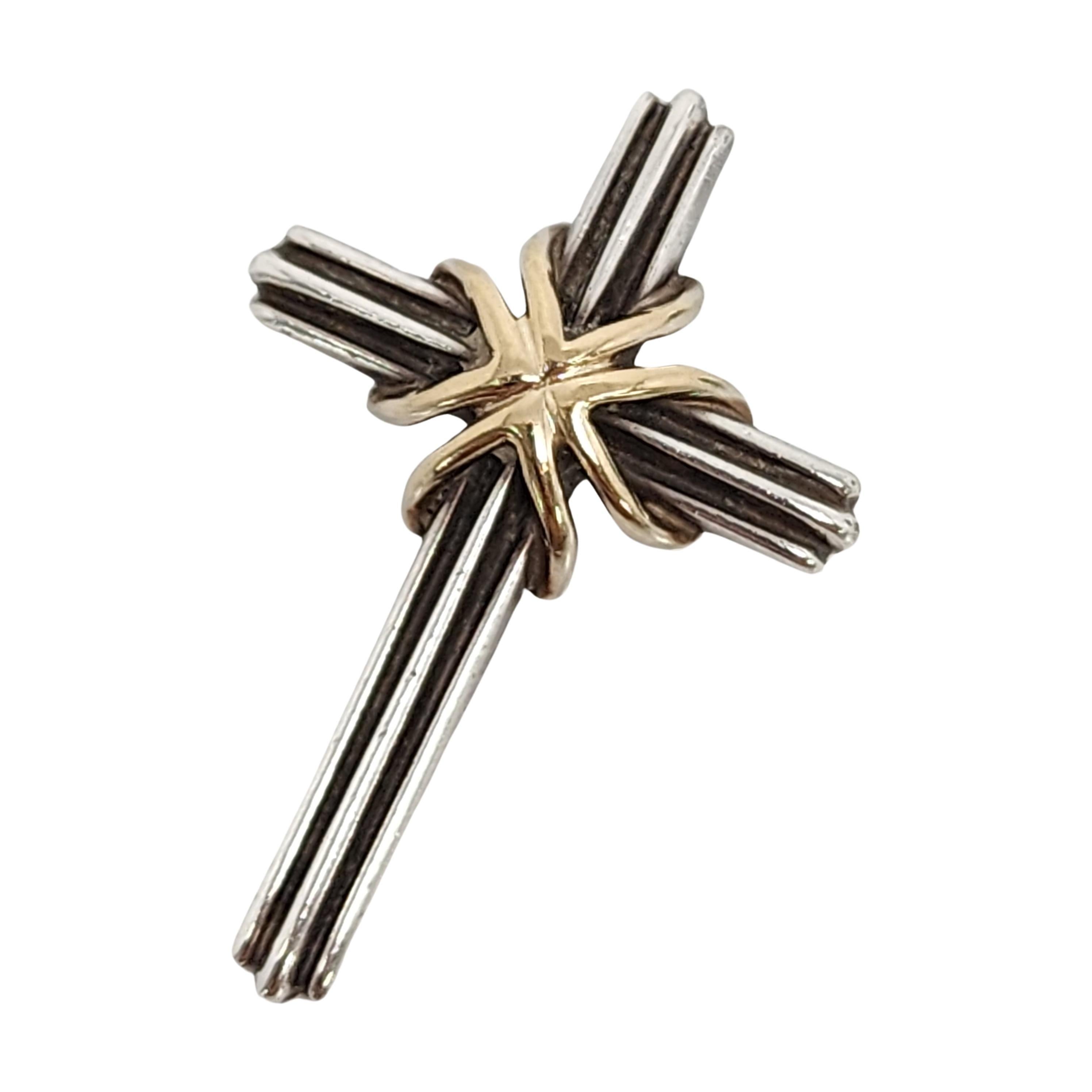 Tiffany & Co Sterling Silver 18K Yellow Gold Cross Pendant #15850 In Good Condition For Sale In Washington Depot, CT