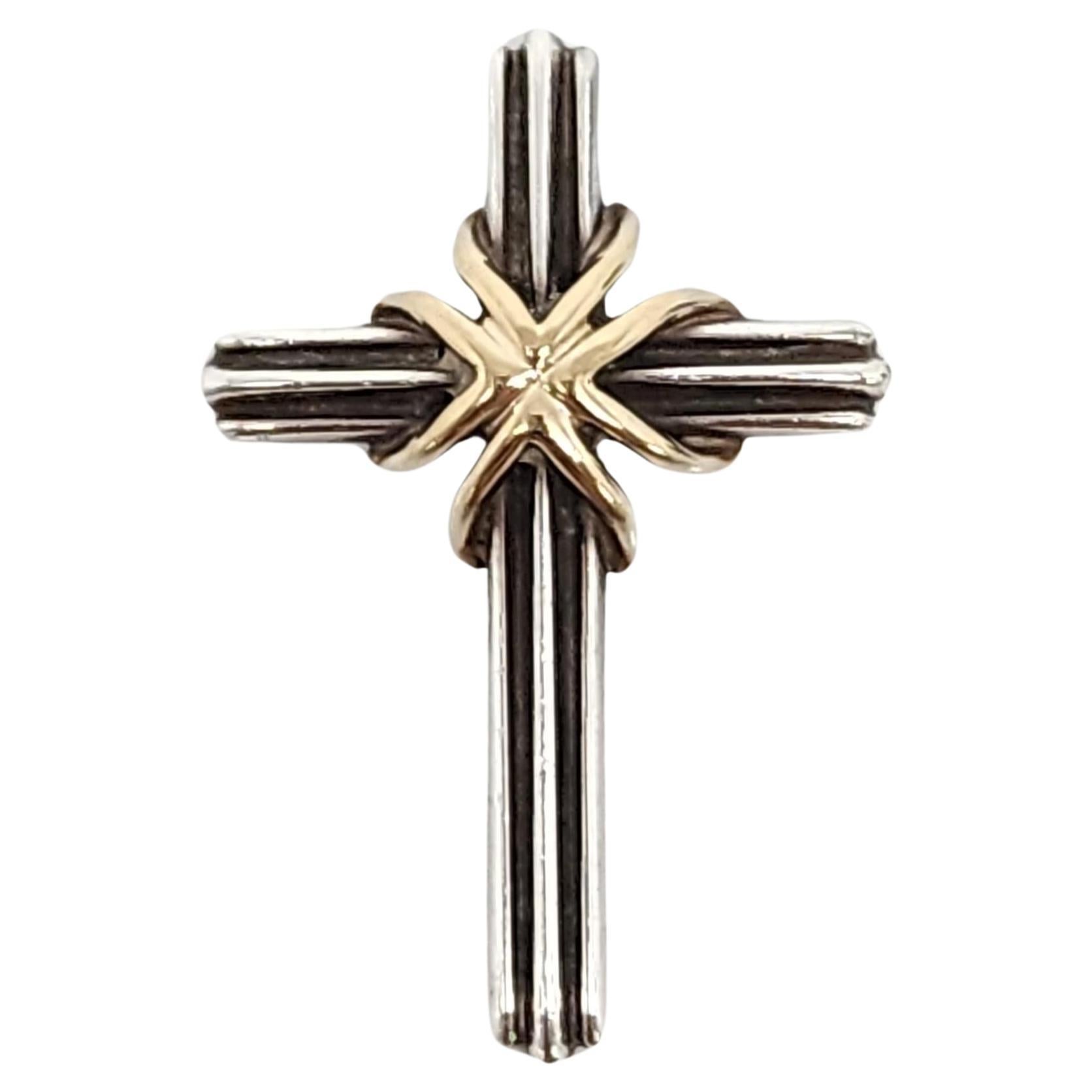 Tiffany & Co Sterling Silver 18K Yellow Gold Cross Pendant #15850 For Sale