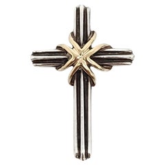 Antique Tiffany & Co Sterling Silver 18K Yellow Gold Cross Pendant #15850