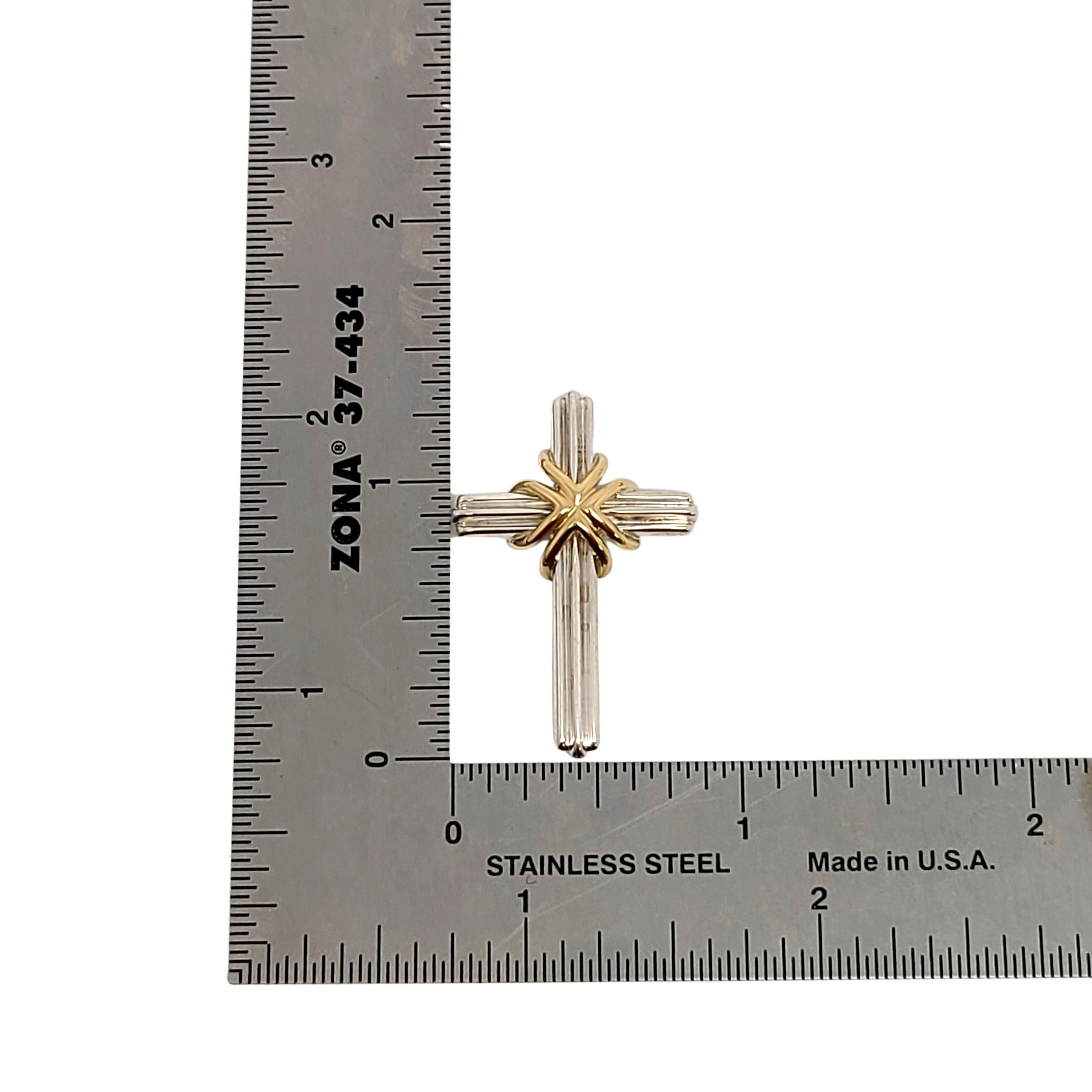 Tiffany & Co Sterling Silver 18K Yellow Gold Cross Pendant In Good Condition In Washington Depot, CT