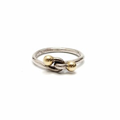 Tiffany & Co Sterling Silver 18K Yellow Gold Double Ball Hook Ring