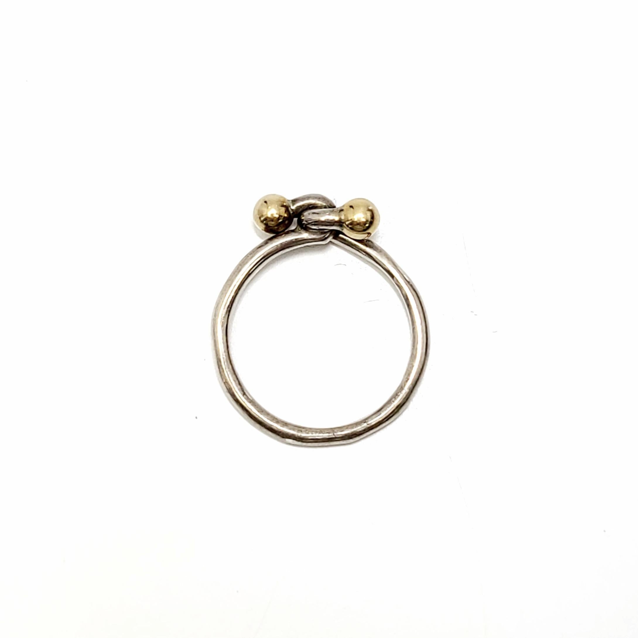 Tiffany & Co Sterling Silver 18K Yellow Gold Double Ball Hook Ring In Good Condition In Washington Depot, CT