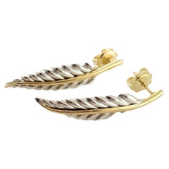 Tiffany & Co. Sterling Silver 18K Yellow Gold Feather Earrings #15834
