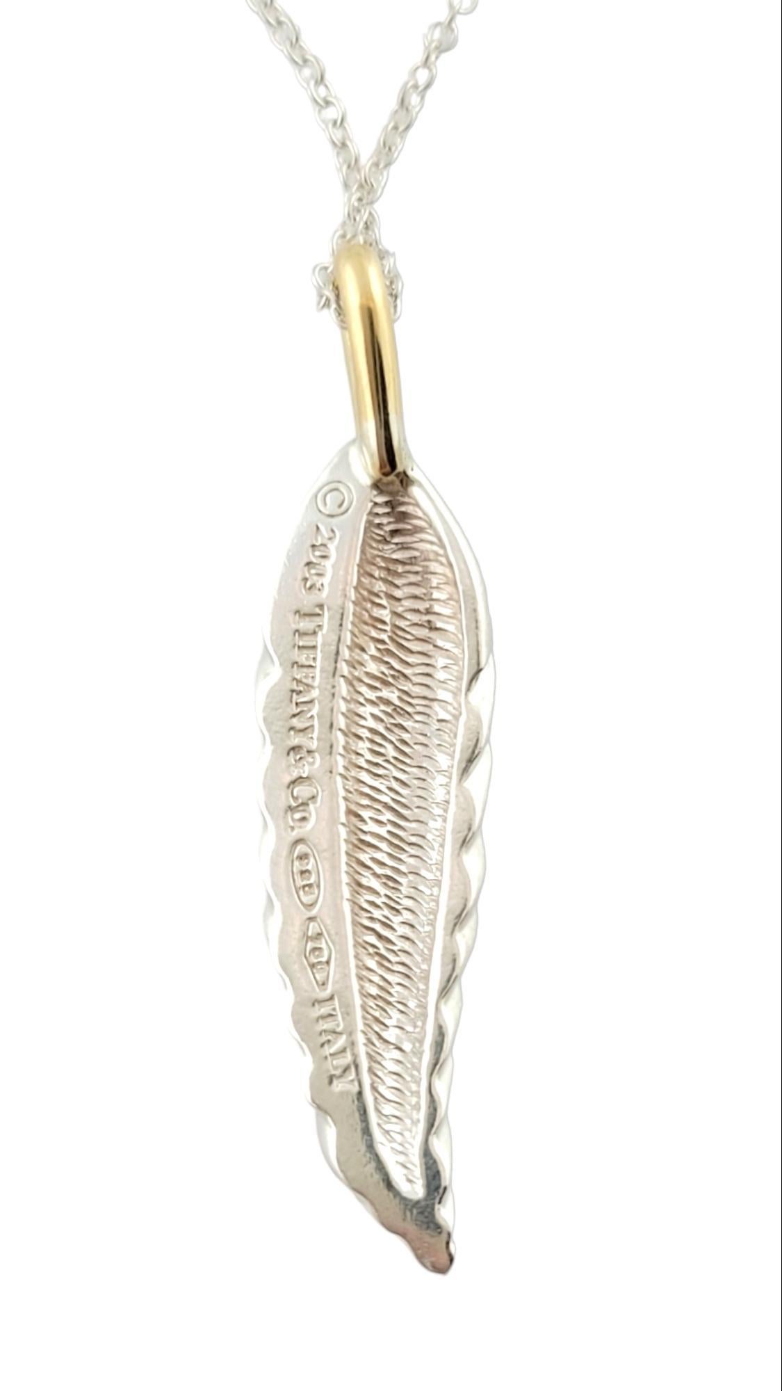 Tiffany & Co Sterling Silver 18K Yellow Gold Feather Necklace #15832 In Good Condition In Washington Depot, CT