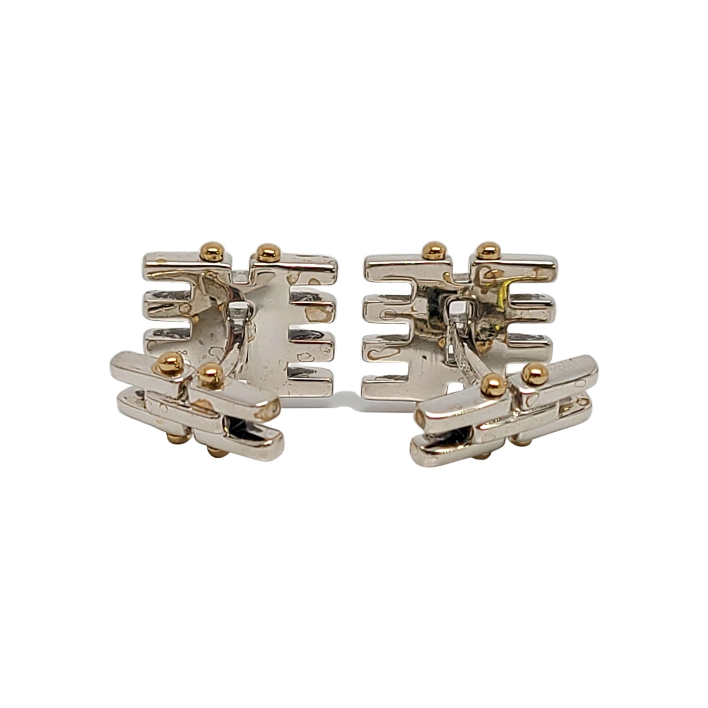 Tiffany & Co Sterling Silver 18K Yellow Gold Gate Link Cufflinks 'B' In Good Condition In Washington Depot, CT