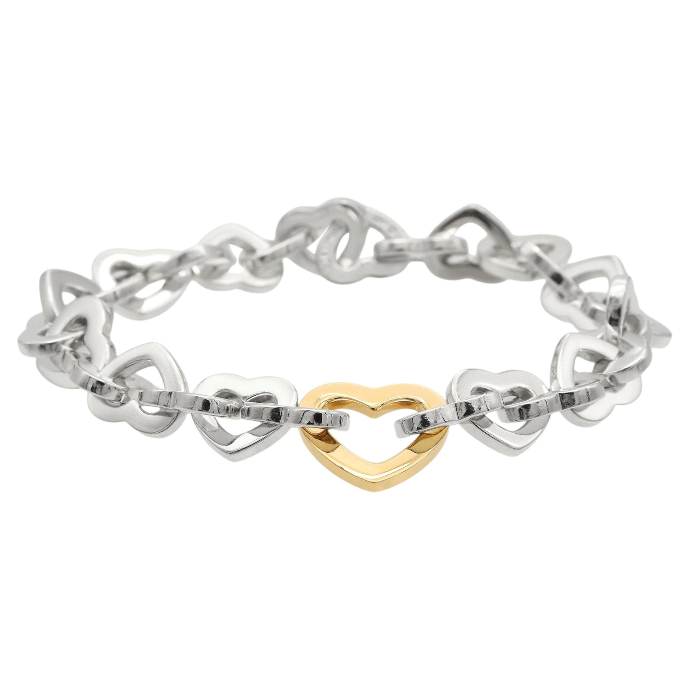 Tiffany & Co. Sterling Silver 18k Yellow Gold Heart Link Bracelet