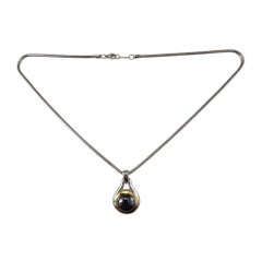 Tiffany & Co. Sterling Silver & 18K Yellow Gold Hematite Pendant Necklace #24526