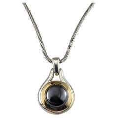 Tiffany & Co. Sterling Silver & 18K Yellow Gold Hematite Pendant Necklace #24526