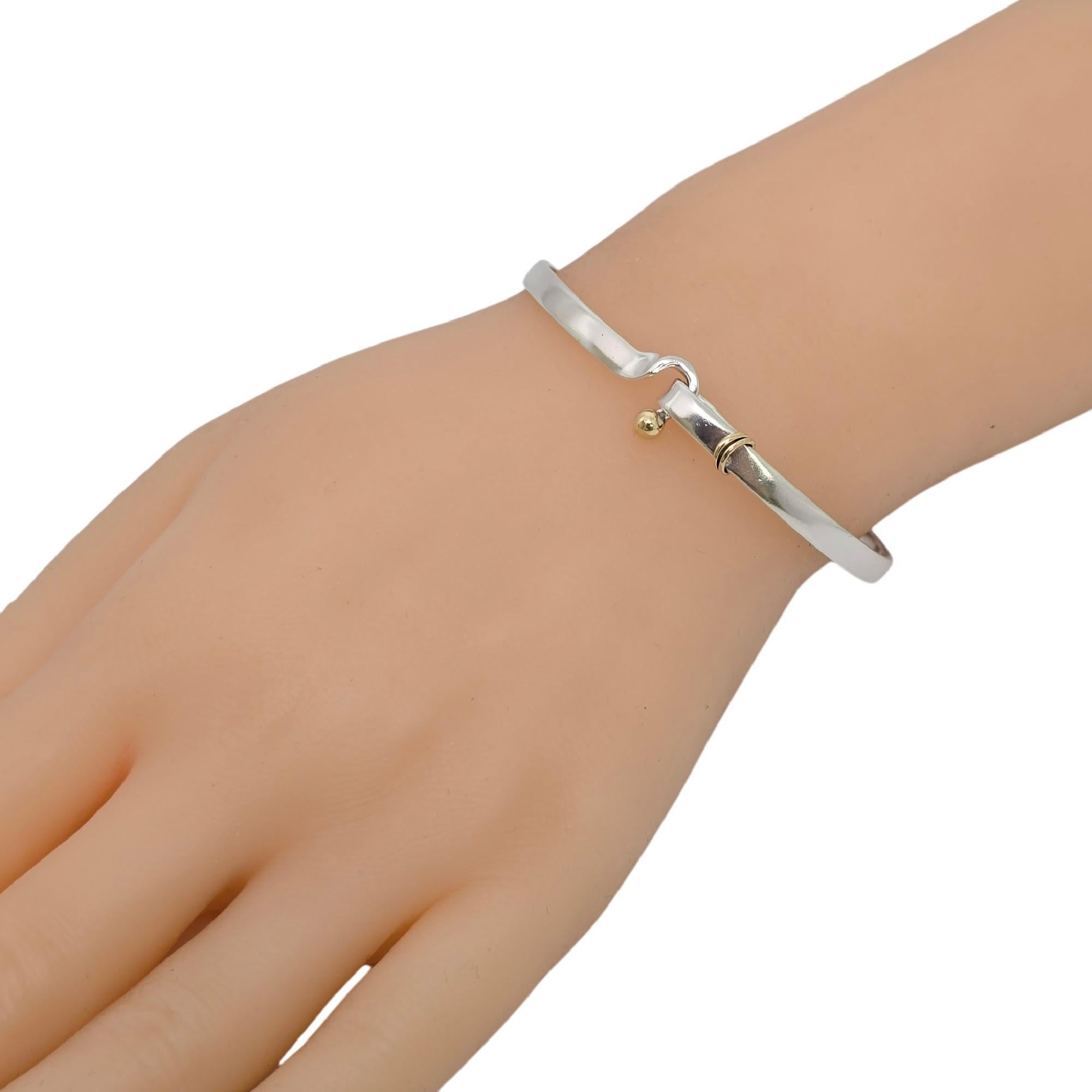 Tiffany & Co Sterling Silver 18K Yellow Gold Hook and Eye Bangle Bracelet #20139 6