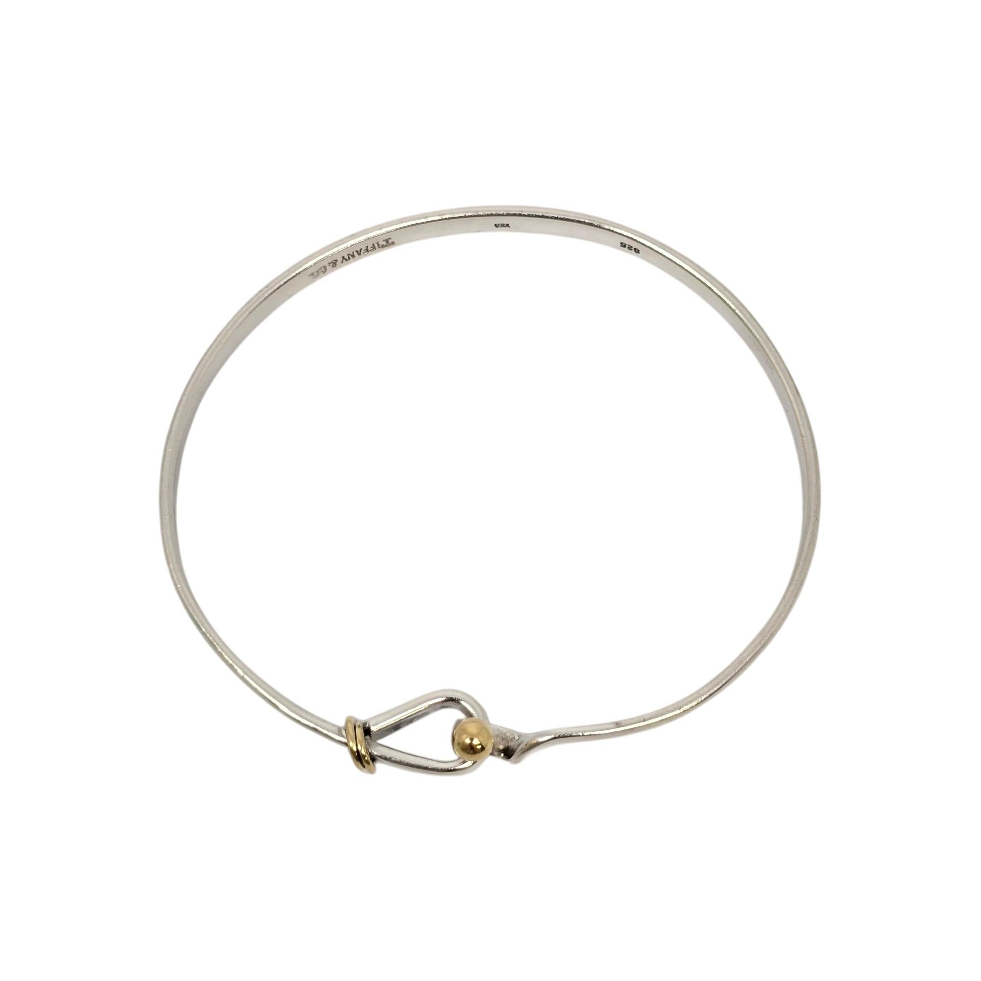 Tiffany & Co Sterling Silver 18K Yellow Gold Hook and Eye Bangle Bracelet #20139 1