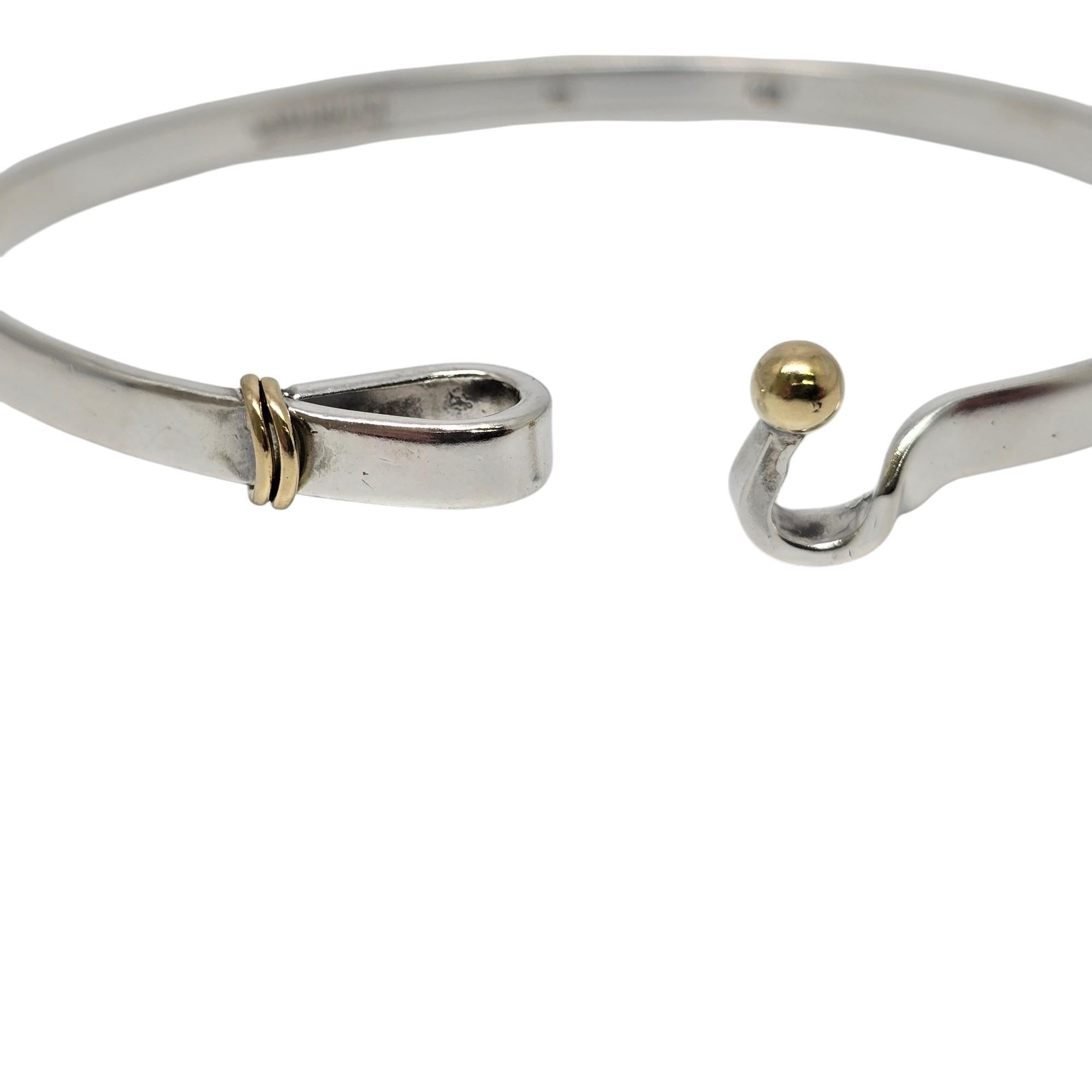 Tiffany & Co Sterling Silver 18K Yellow Gold Hook and Eye Bangle Bracelet #20139 2