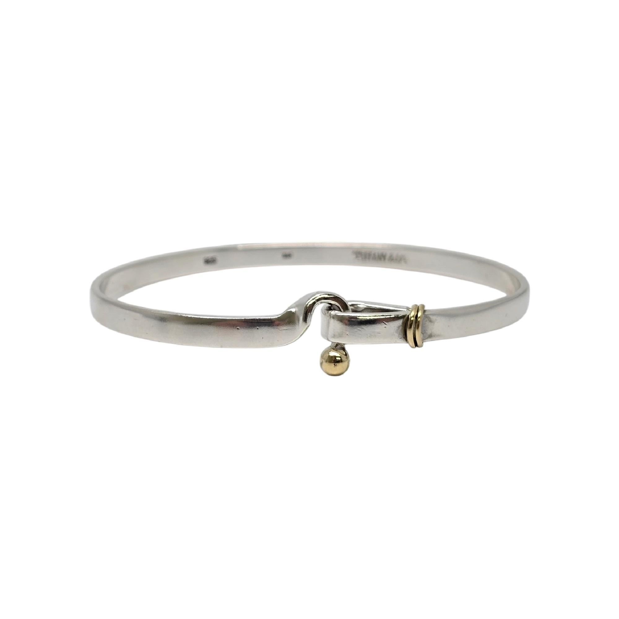 Tiffany & Co Sterling Silver 18K Yellow Gold Hook and Eye Bangle Bracelet #20139 3