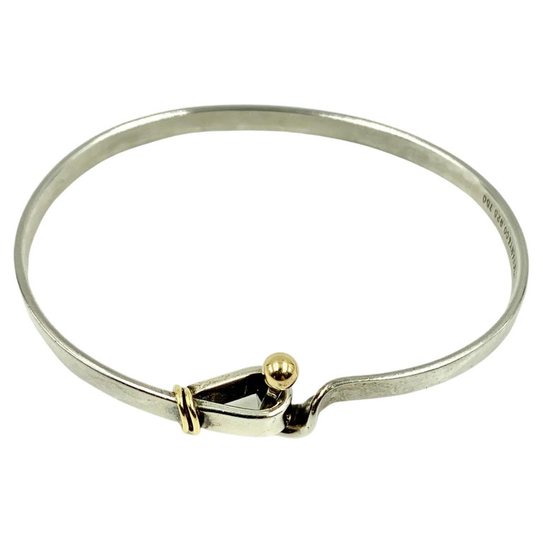 Tiffany and Co. Sterling Silver 18K Yellow Gold Hook and Eye Bangle Bracelet