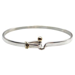 Tiffany & Co Sterling Silver 18K Yellow Gold Hook & Eye Bangle Bracelet #25388