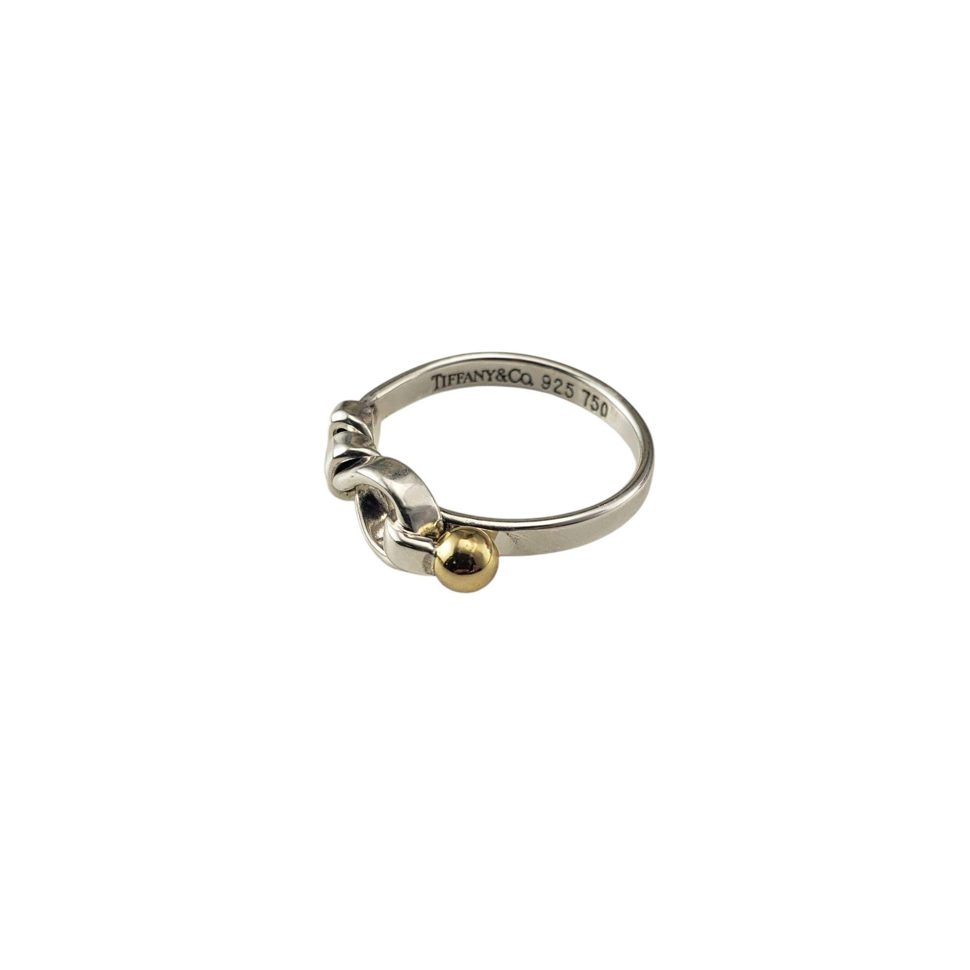 Tiffany & Co. Sterling Silver & 18K Yellow Gold Hook & Eye Ring Size 6.5 #21012 In Good Condition In Washington Depot, CT