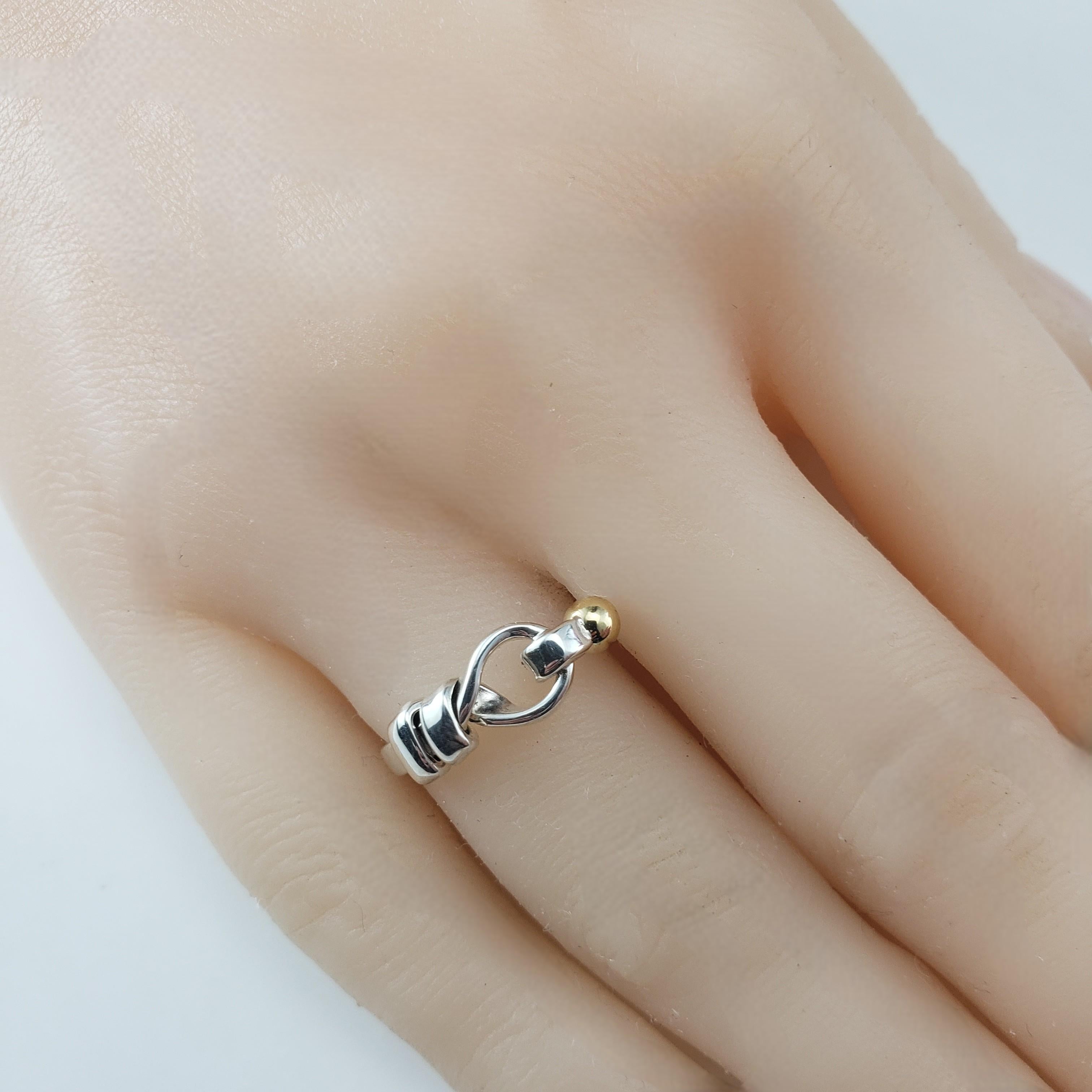 Tiffany & Co. Sterling Silver & 18K Yellow Gold Hook & Eye Ring Size 6.5 #21012 3