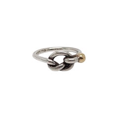 Tiffany & Co Sterling Silver 18K Yellow Gold Love Knot Ring Pouch Size 6 #15851