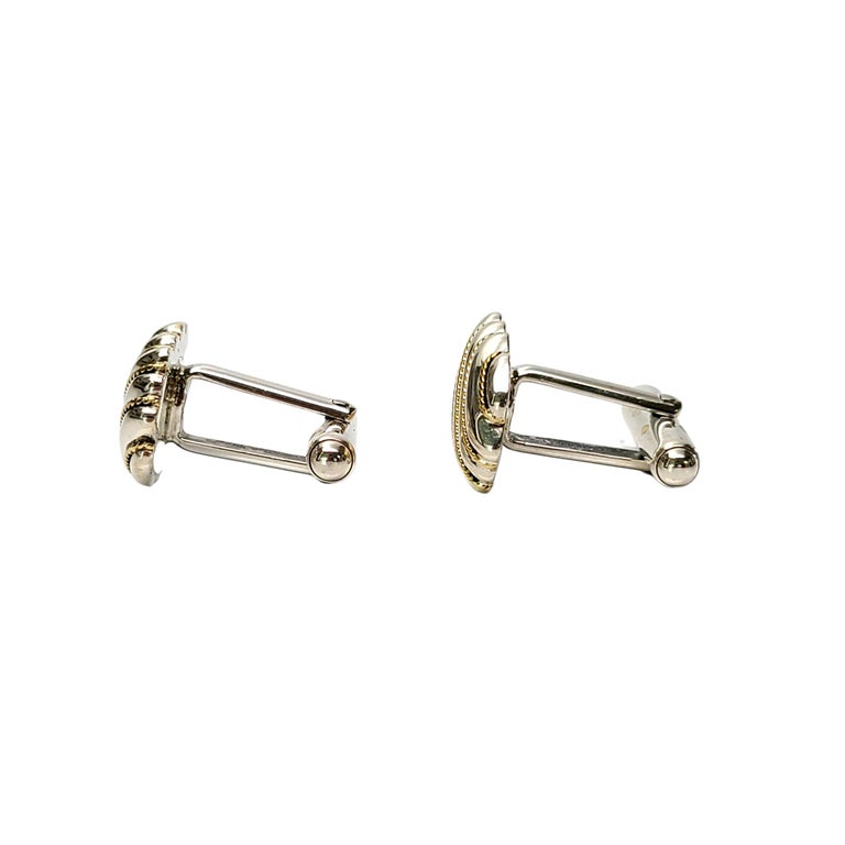 Men's Tiffany & Co Sterling Silver 18K Yellow Gold Rope Accent Cufflinks For Sale