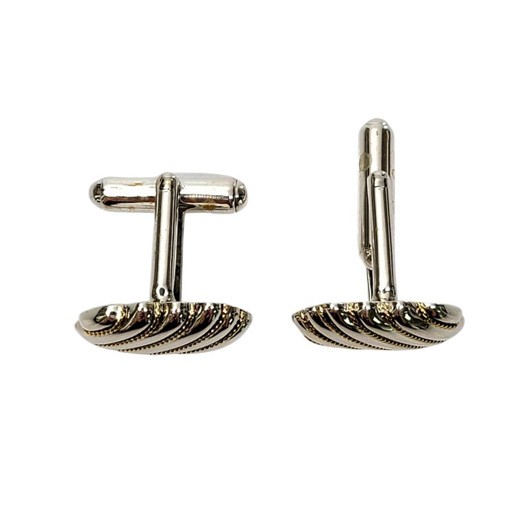Tiffany & Co Sterling Silver 18K Yellow Gold Rope Accent Cufflinks For Sale 1