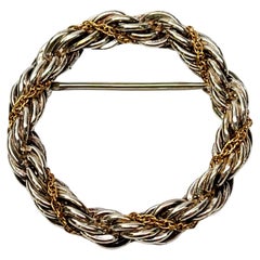 Tiffany & Co Sterling Silver 18K Yellow Gold Rope Circle Pin