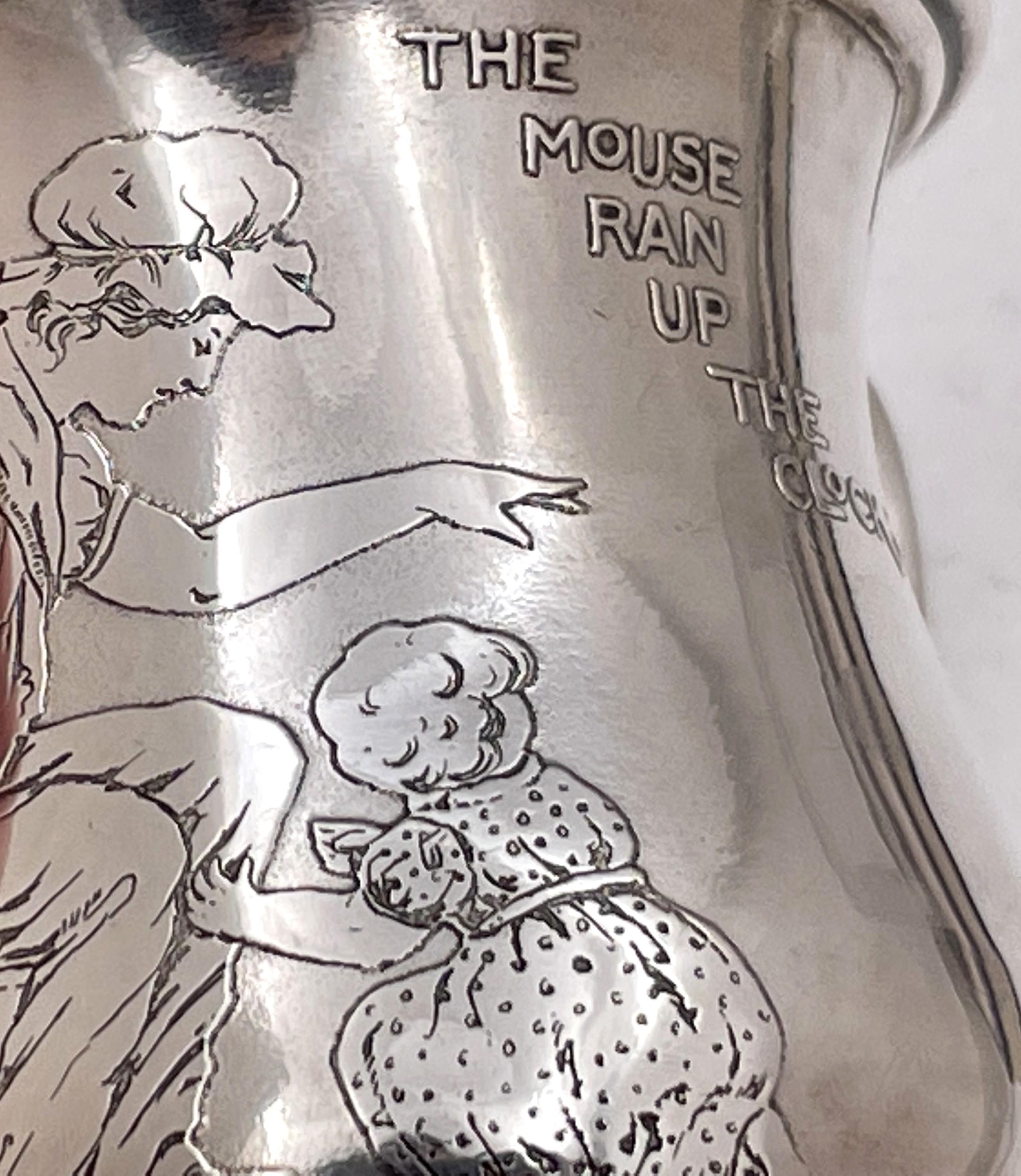 Tiffany & Co. Sterling Silver 1908 Child Mug the Mouse Ran Up the Clock For Sale 1