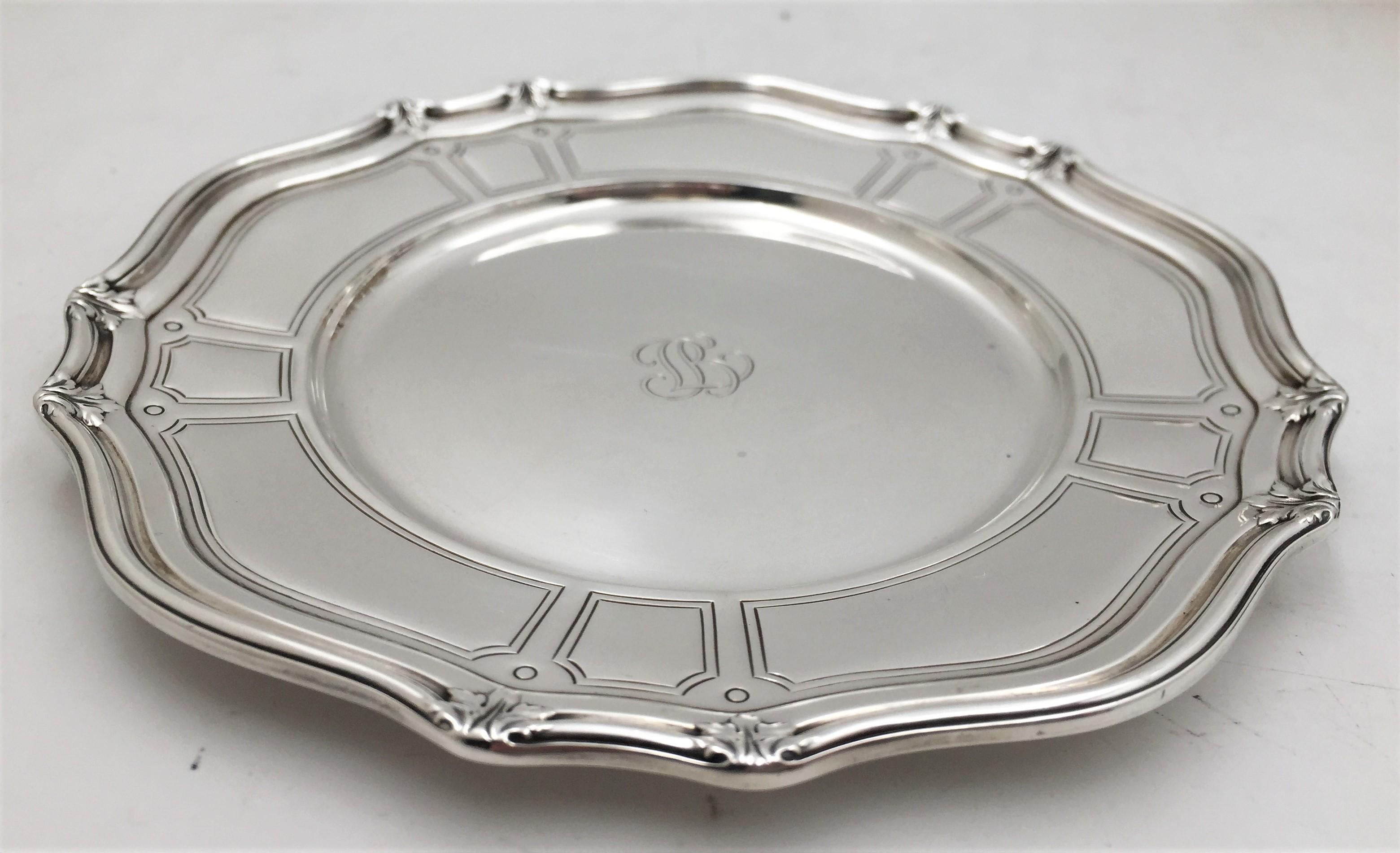 American Tiffany & Co. Sterling Silver 1909 Set of 6 Dessert Plates/ Dishes St. Dunsta