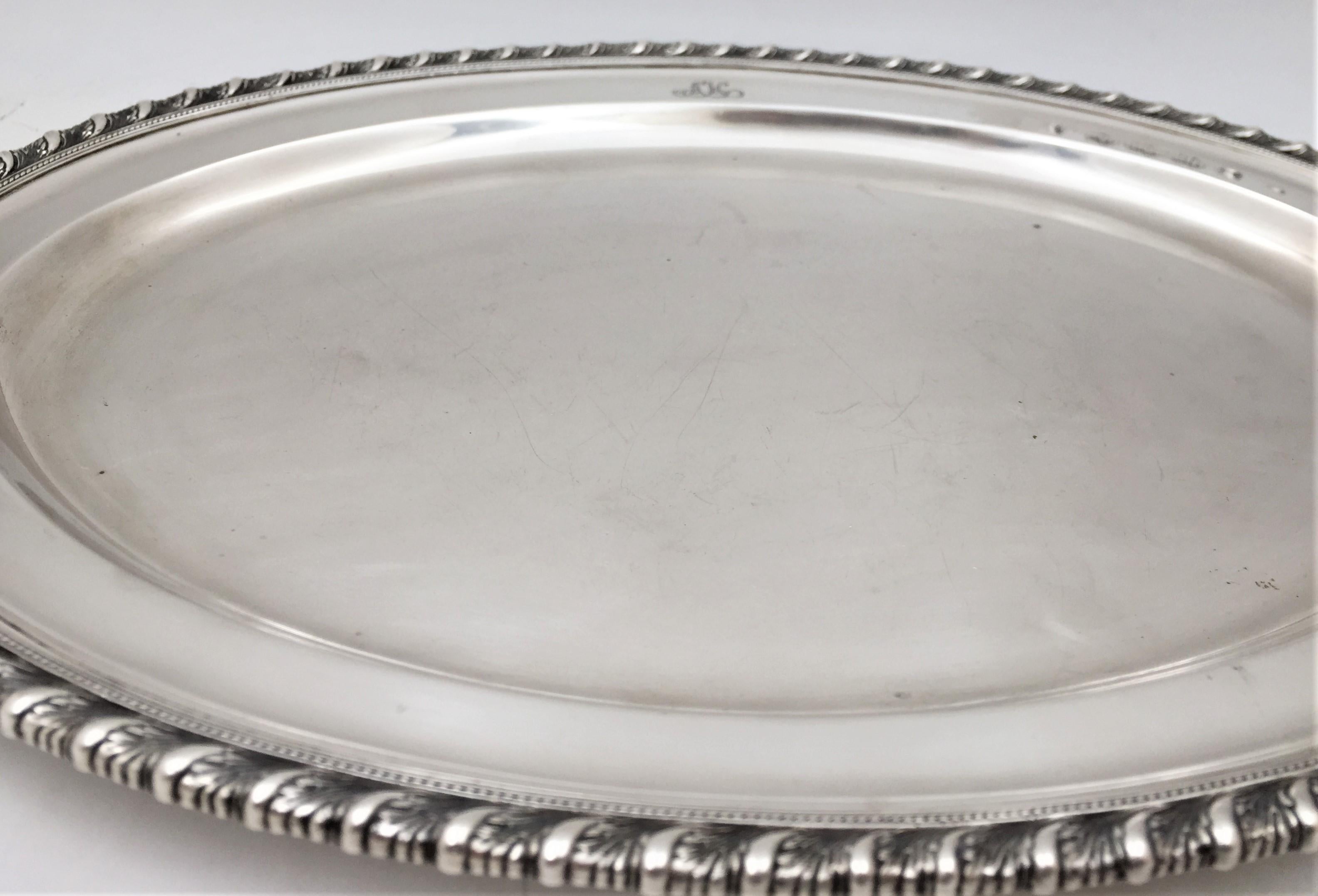 American Tiffany & Co. Sterling Silver 1921 Tray with Rope Border