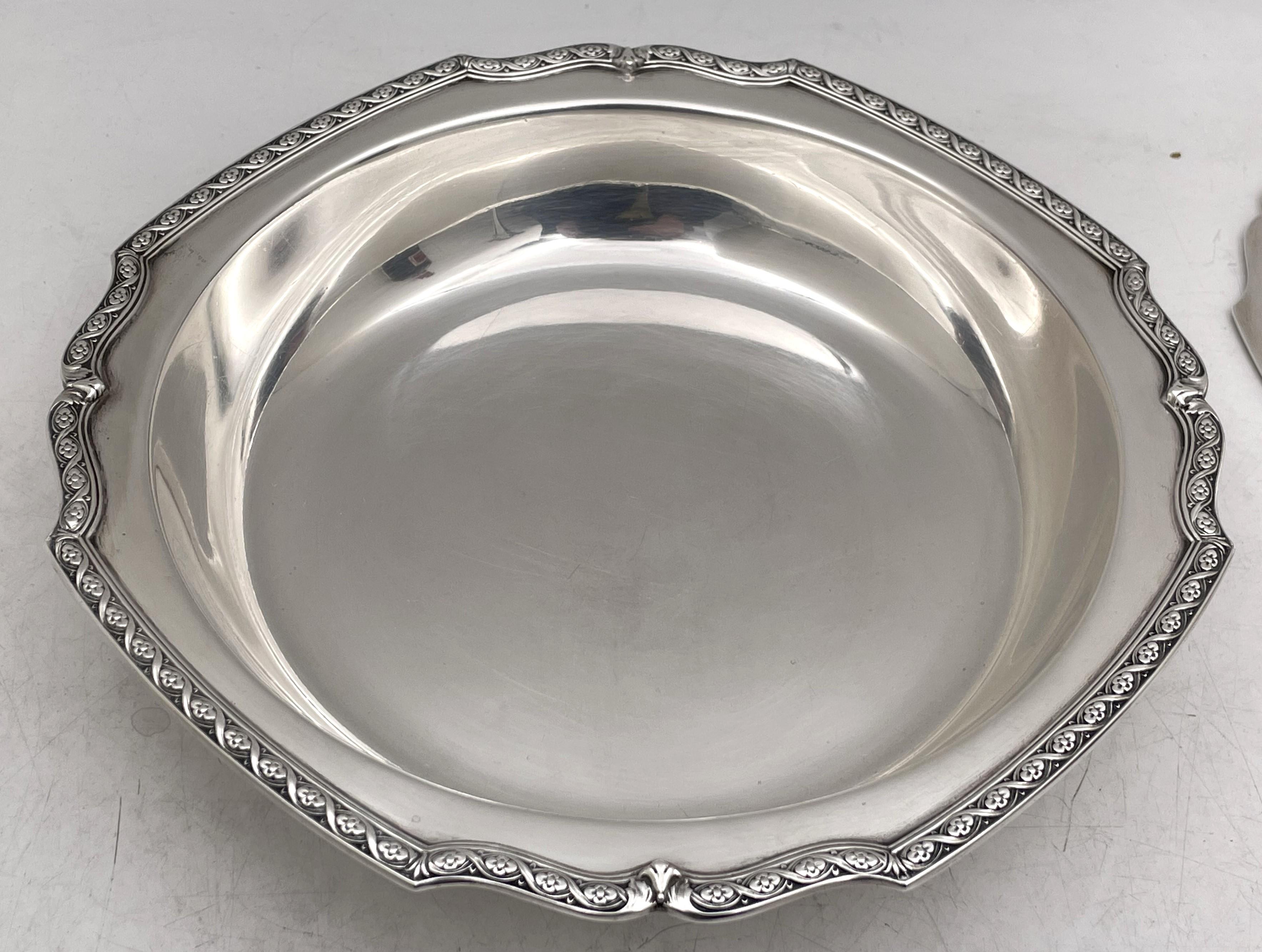 American Tiffany & Co. Sterling Silver 1926 Covered Vegetable Dish Pair of Bowls Art Deco For Sale