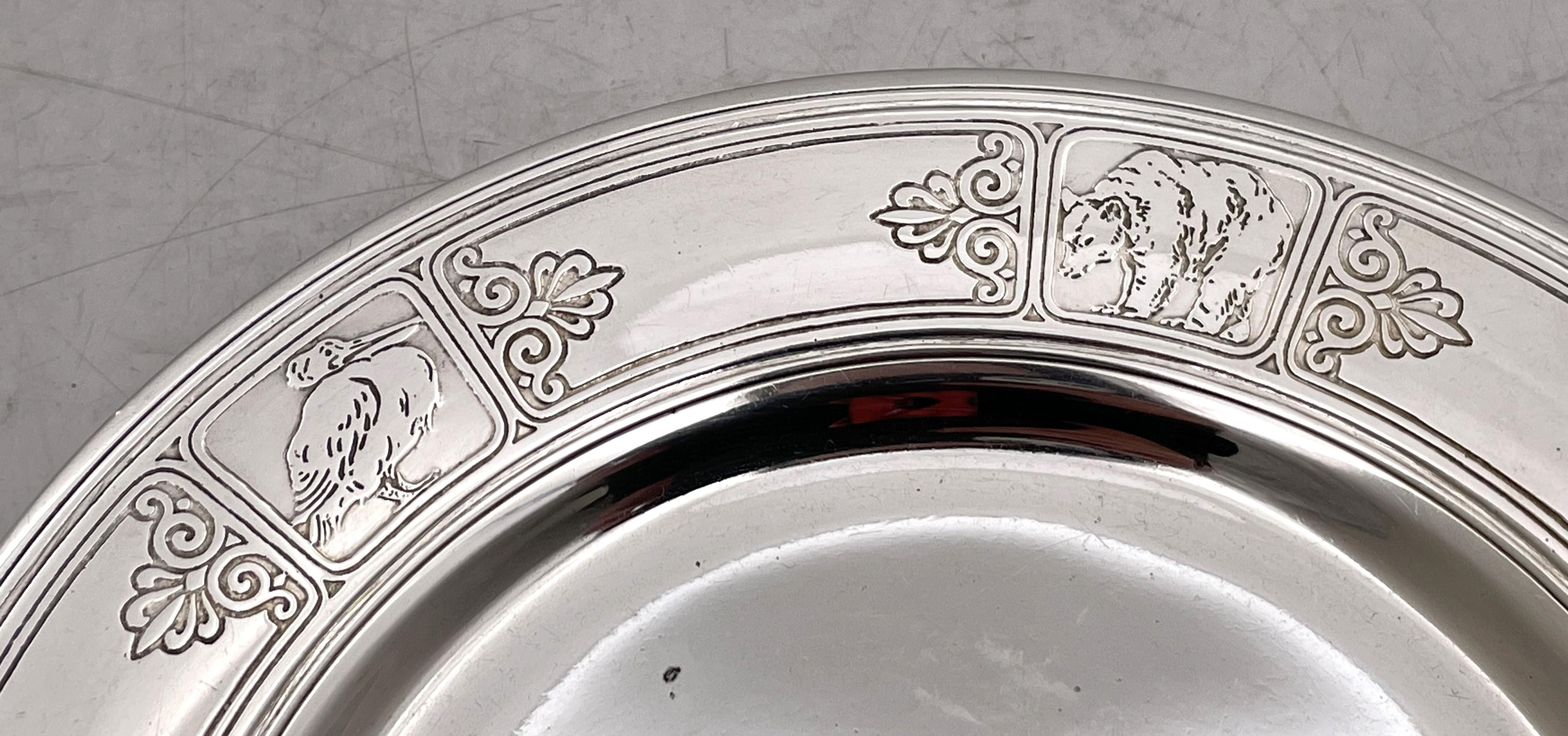 Tiffany & Co. Sterling Silver 1927 Child's Plate / Dish with Animal Motifs In Good Condition For Sale In New York, NY