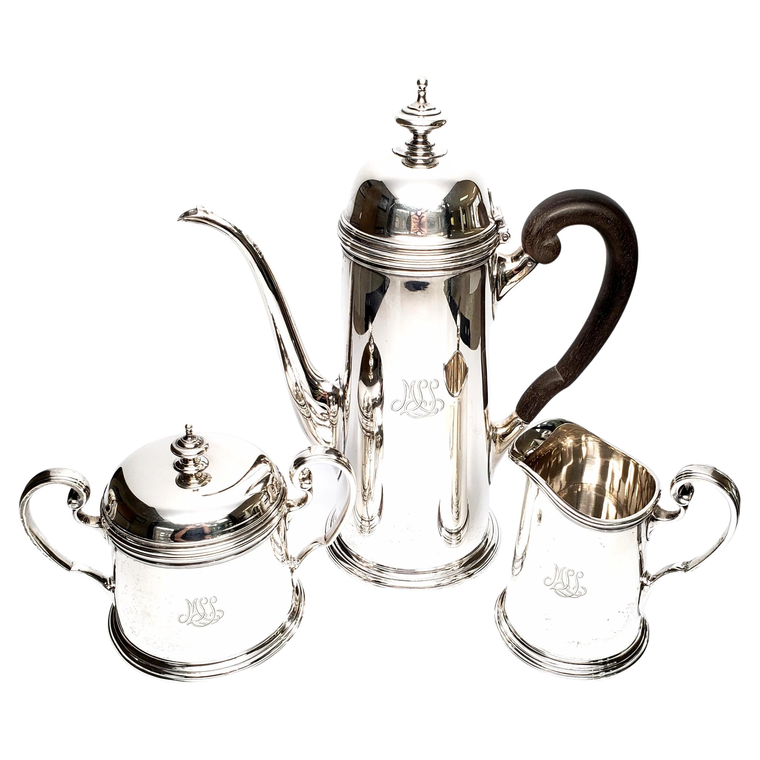 Tiffany & Co. Sterling Silver 3 Piece Coffee Set, with Monogram For Sale