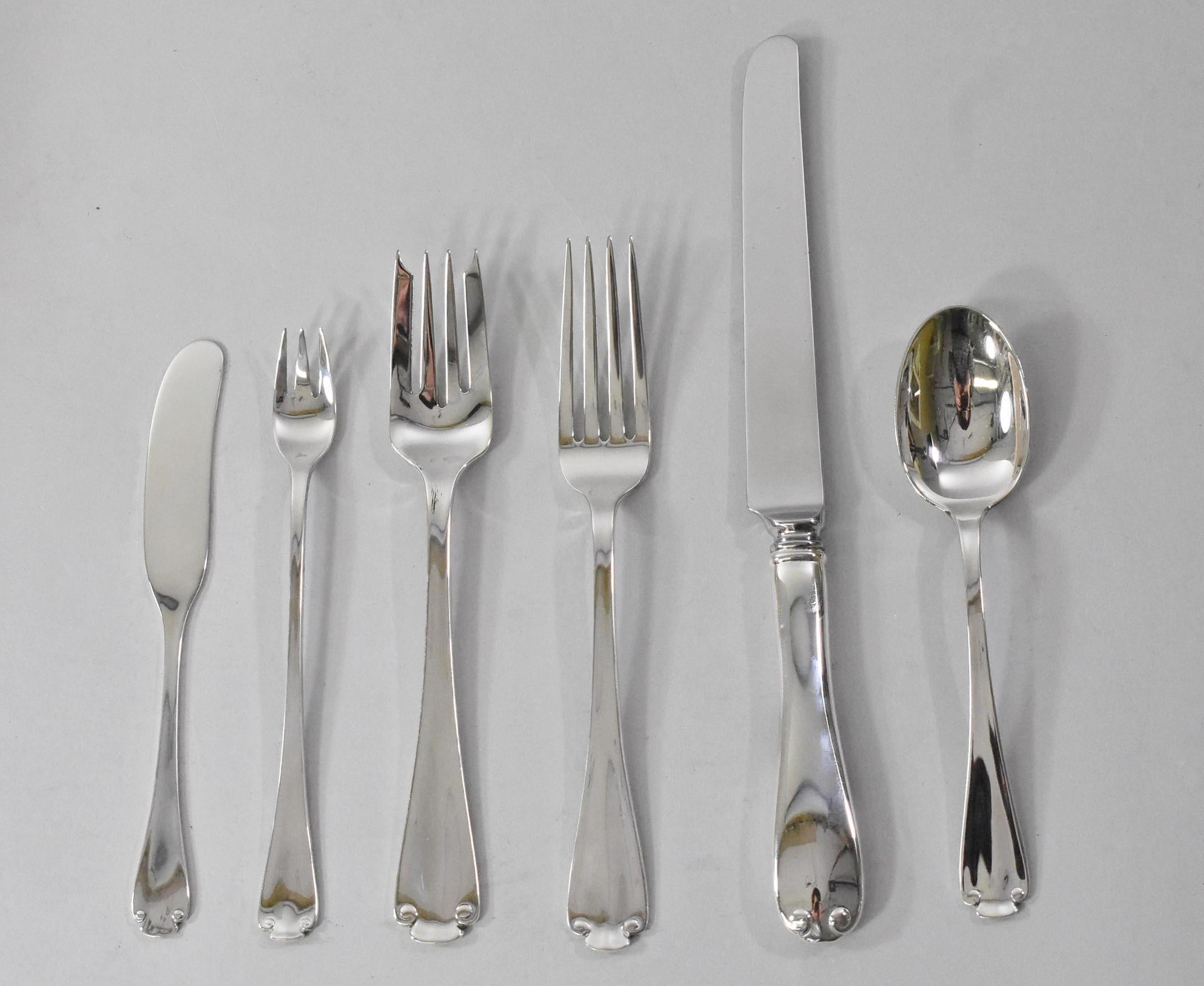 Forged Tiffany & Co. Sterling Silver 46 Piece Flatware Flemish Pattern