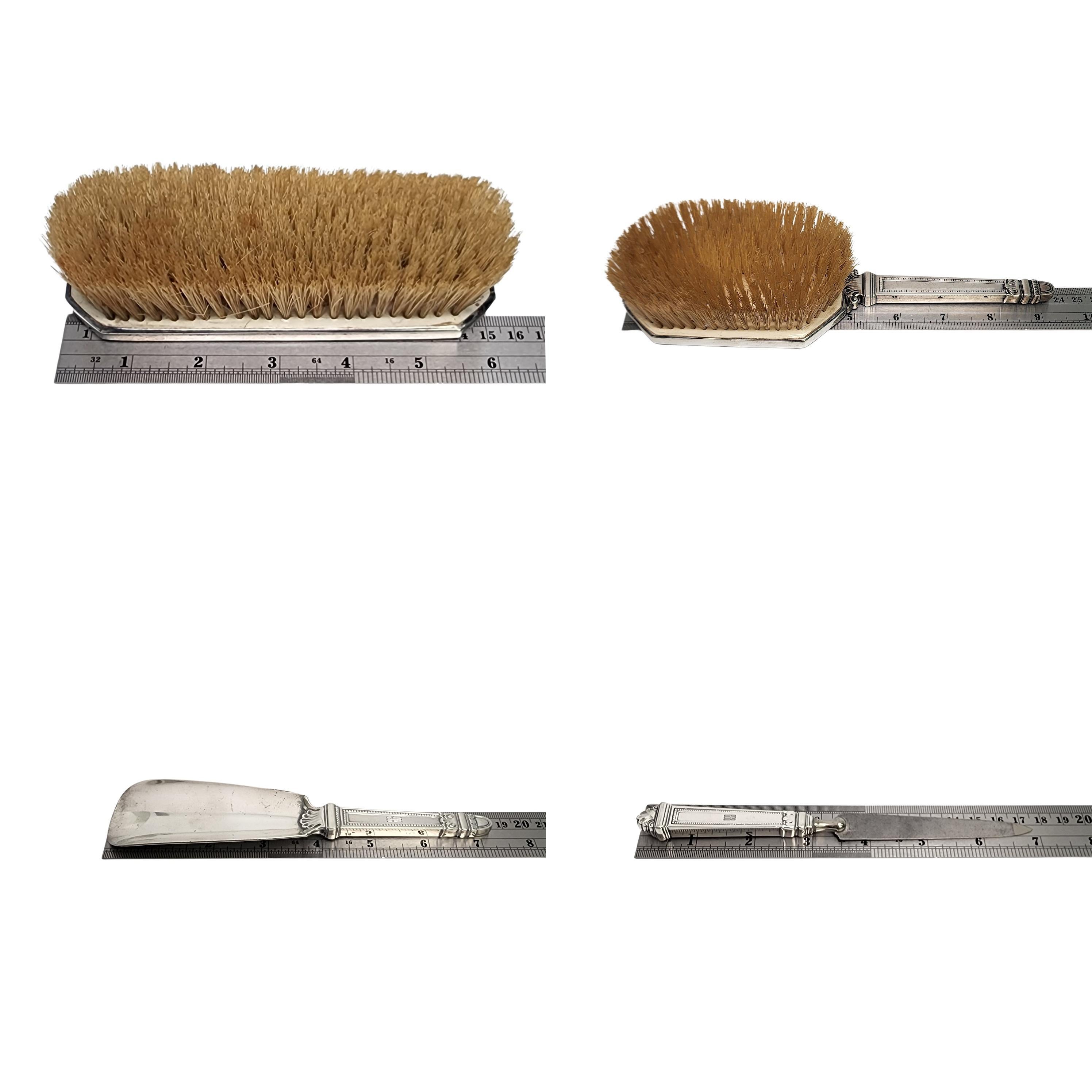 Tiffany & Co Sterling Silver 4pc Vanity Set Brushes Shoe Horn File w/Mono #16109 For Sale 6