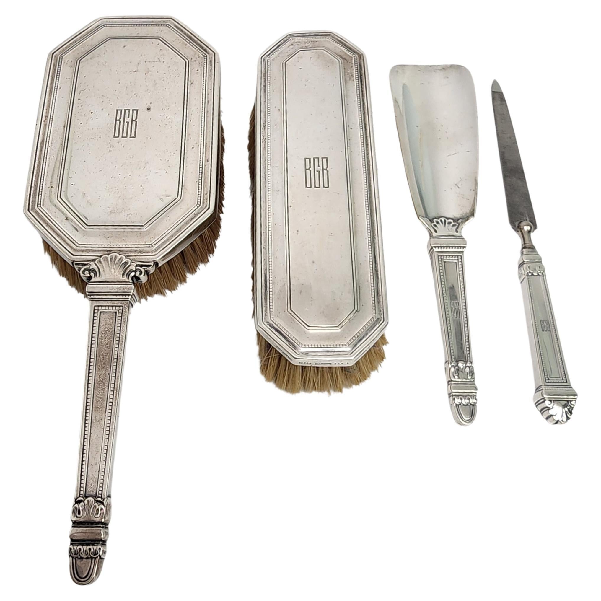 Tiffany & Co Sterling Silver 4pc Vanity Set Brushes Shoe Horn File w/Mono #16109 For Sale