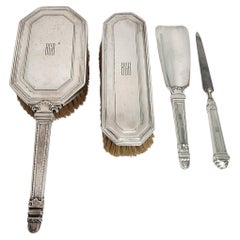 Vintage Tiffany & Co Sterling Silver 4pc Vanity Set Brushes Shoe Horn File w/Mono #16109