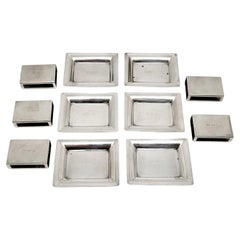 Vintage Tiffany & Co Sterling Silver 6 Ashtrays and 5 Matchbox Covers with Monogram
